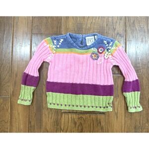 Vintage Y2K 90s Field Gear Embroidered 3D Knit Sweater‎ Kid Girls 2T Ramie Boho
